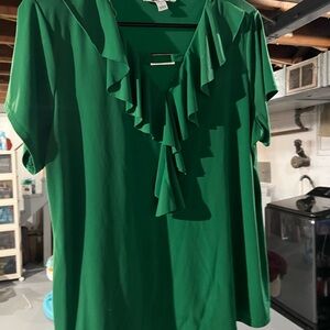 Studio Works Vibrant Green Ruffle Top